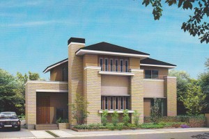 暖炉のある威風堂堂の家